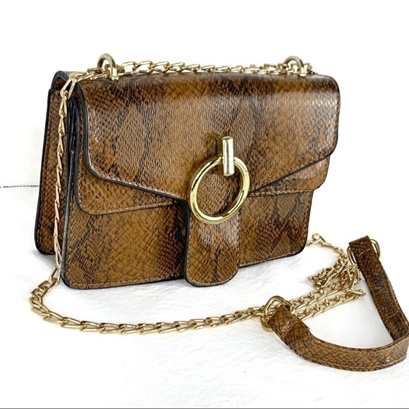 NEW-DUALFLAP GoldAccents Snake Print Crossbody Bag - Picture 7 of 10